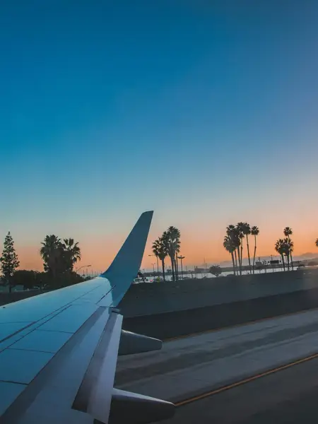 The airplane departs from the airport.