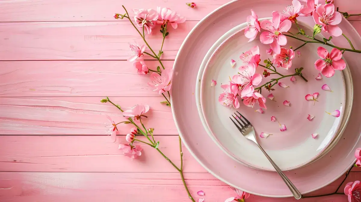 Pentecôte  | Rose | Assiette | Fleurs | Couverts | Printemps 
