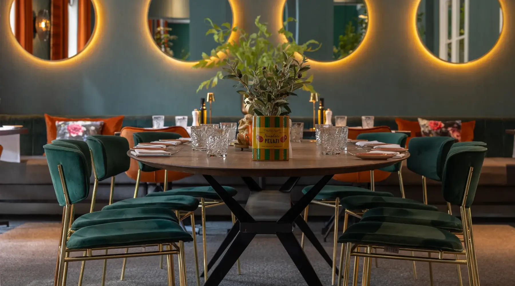 The oval set table 