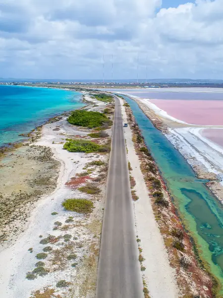 Aerial footage of the pink salt lake on Bonaire.