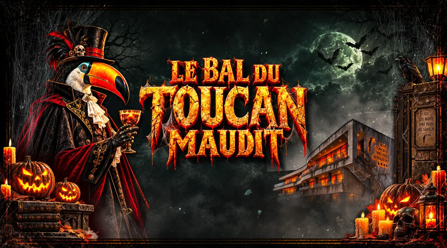 Affiche officielle de la soirée Halloween à Nivelles-Sud avec ambiance terrifiante. 