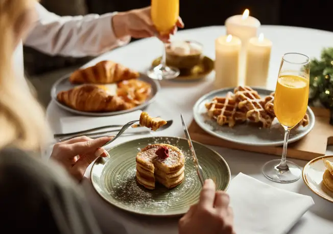 two people at Christmas brunch