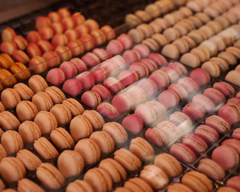 Op de foto staan er macarons in verschillende kleurtjes 
