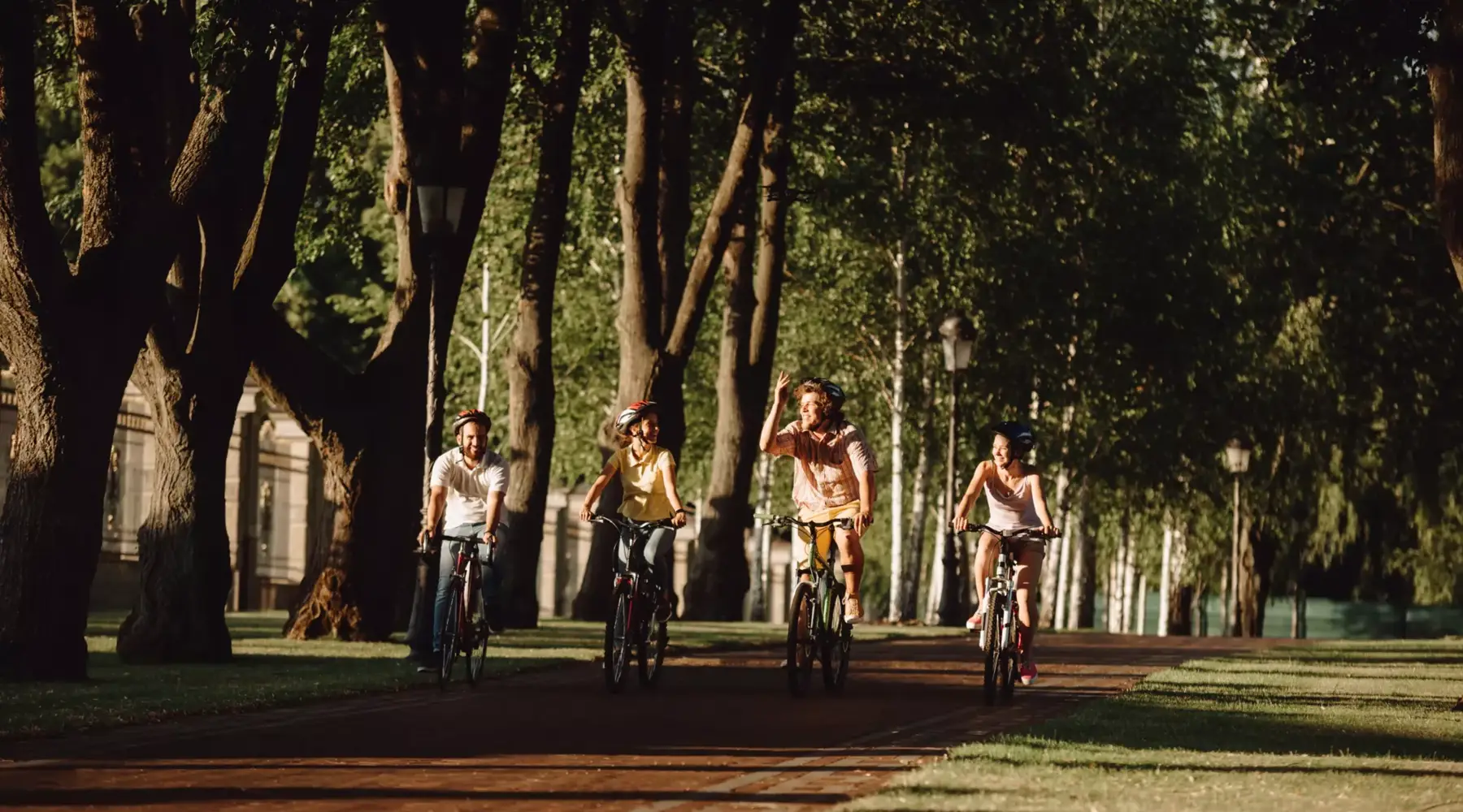Woman cycling in forest