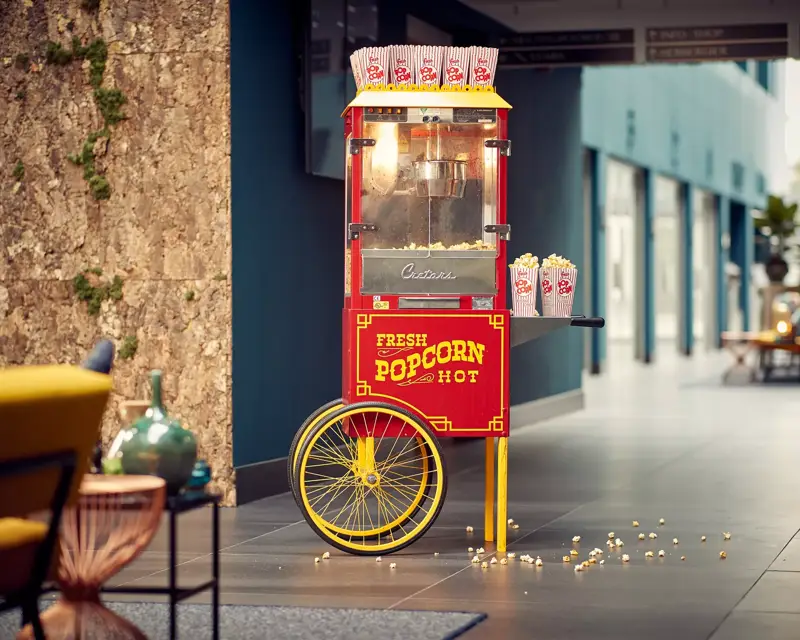 Popcornmachine in een bioscoop