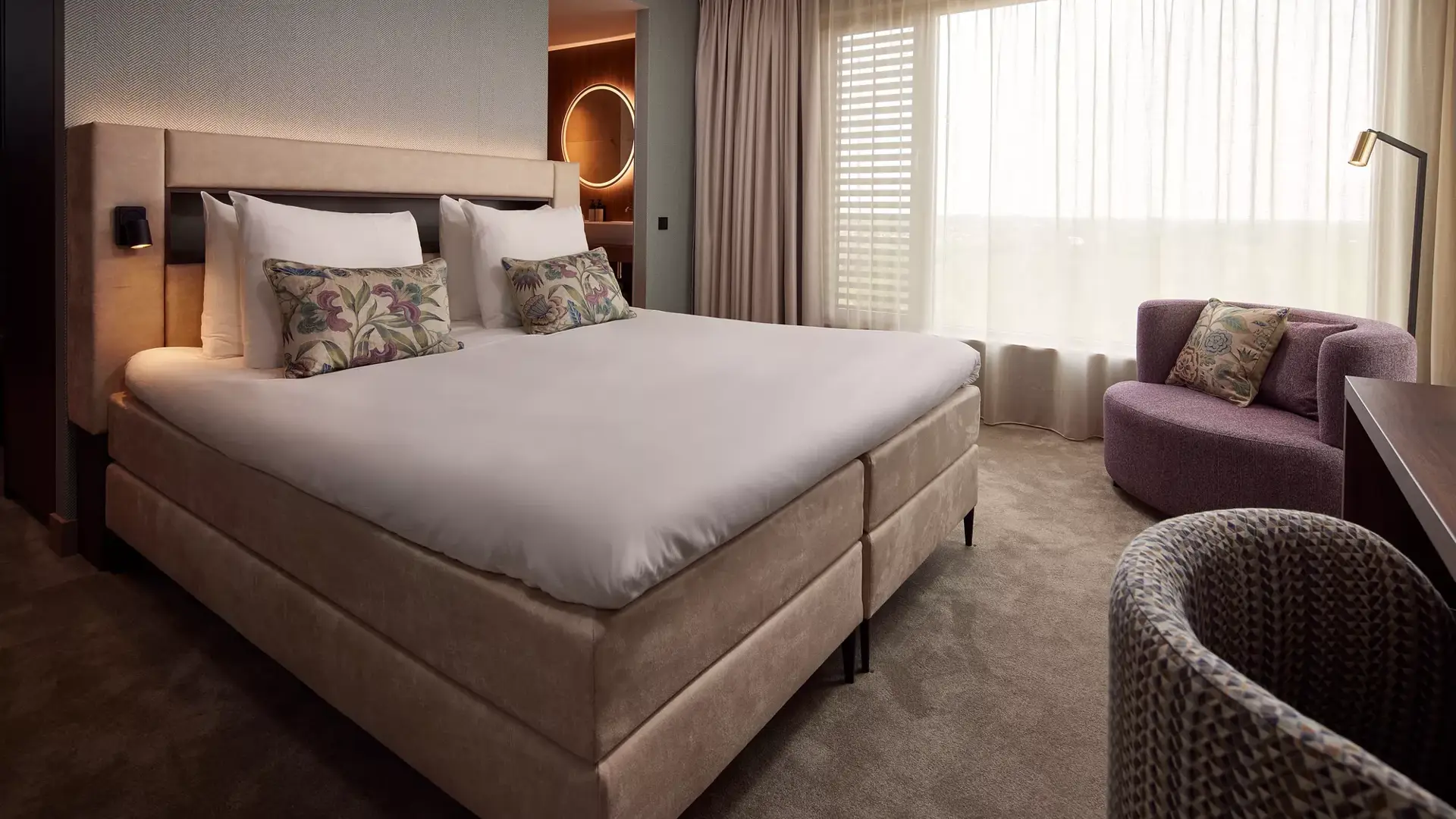 Bed in hotel room