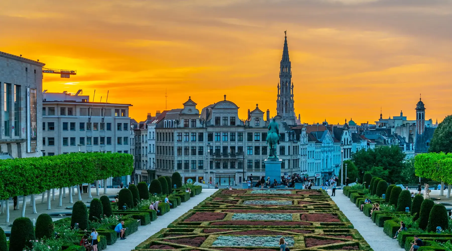 Park in Brussels with a setting sun