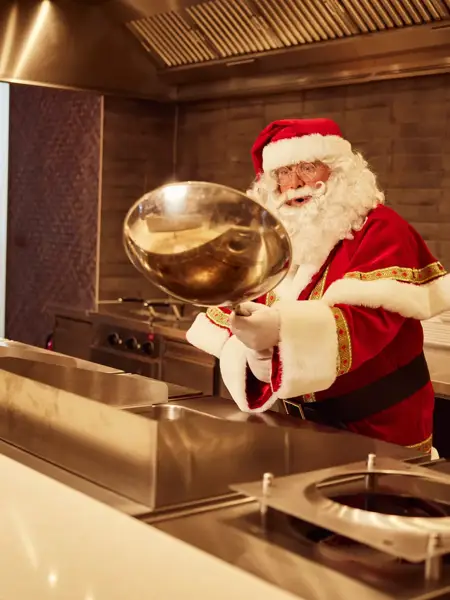 Santa Claus with a pan