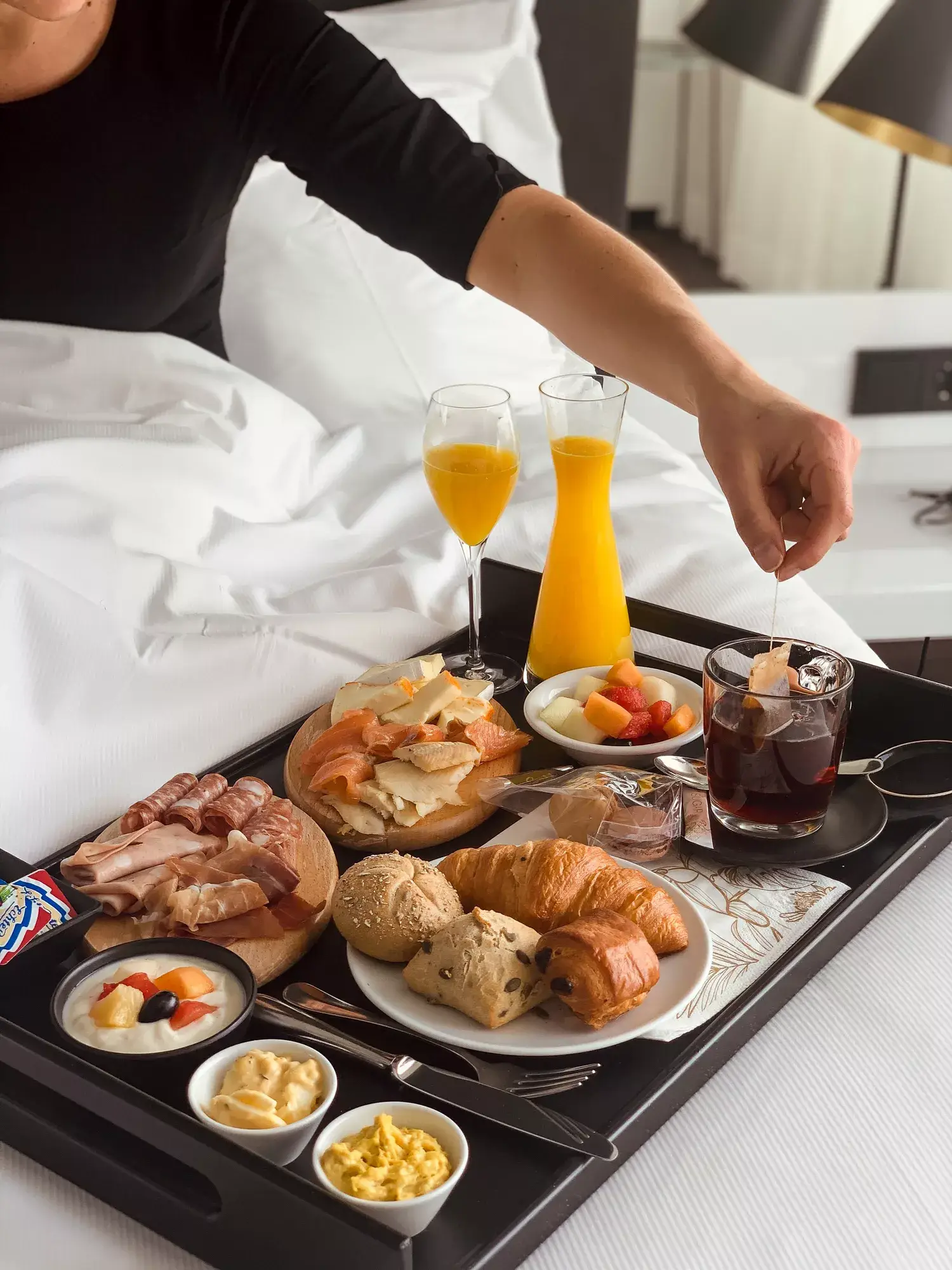 Breakfast in bed with room service.
