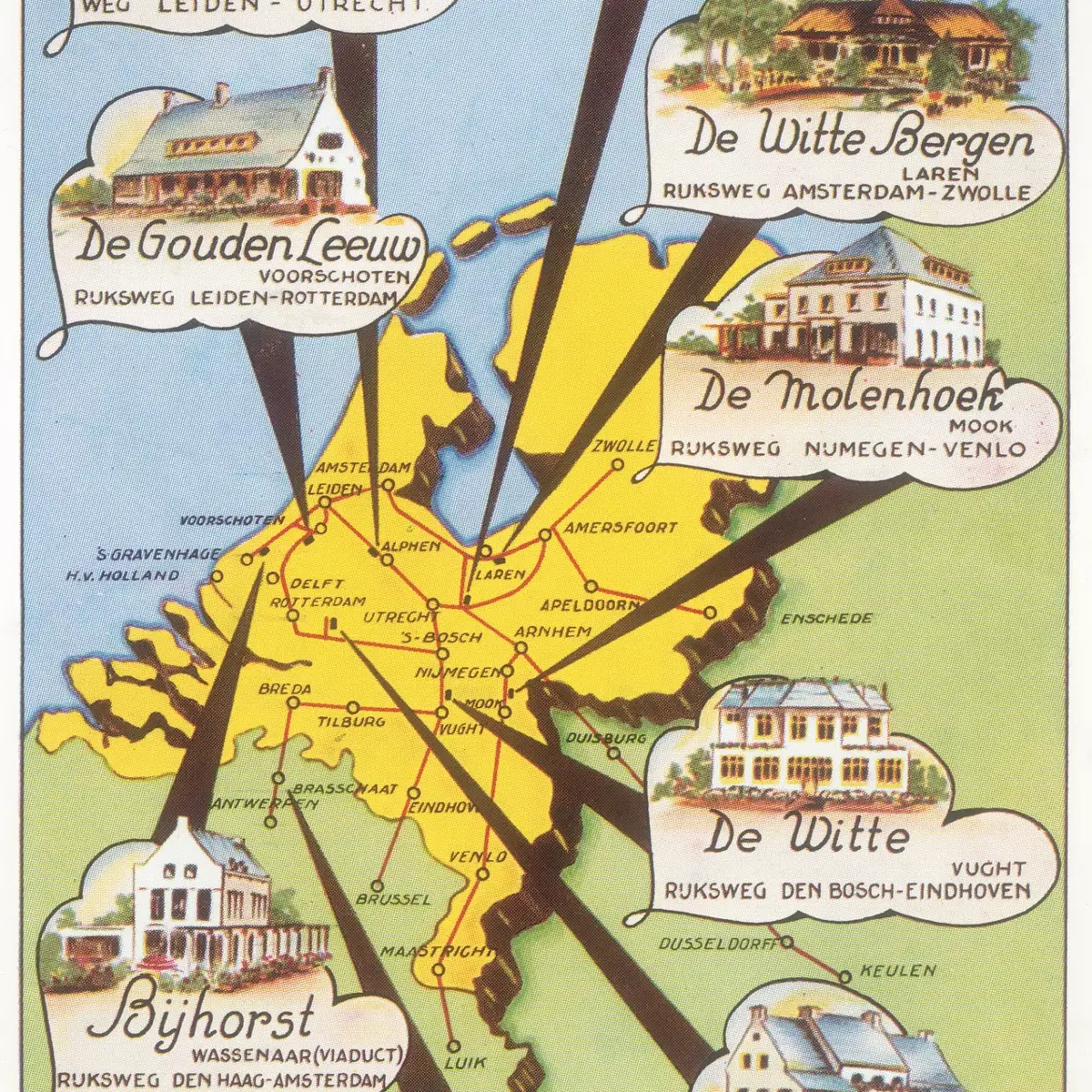 Old postcard with Van der Valk hotels