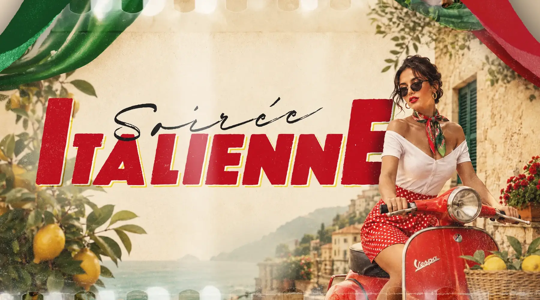 Affiche officielle de la soirée italienn à Nivelles-Sud avec ambiance dolce vita.