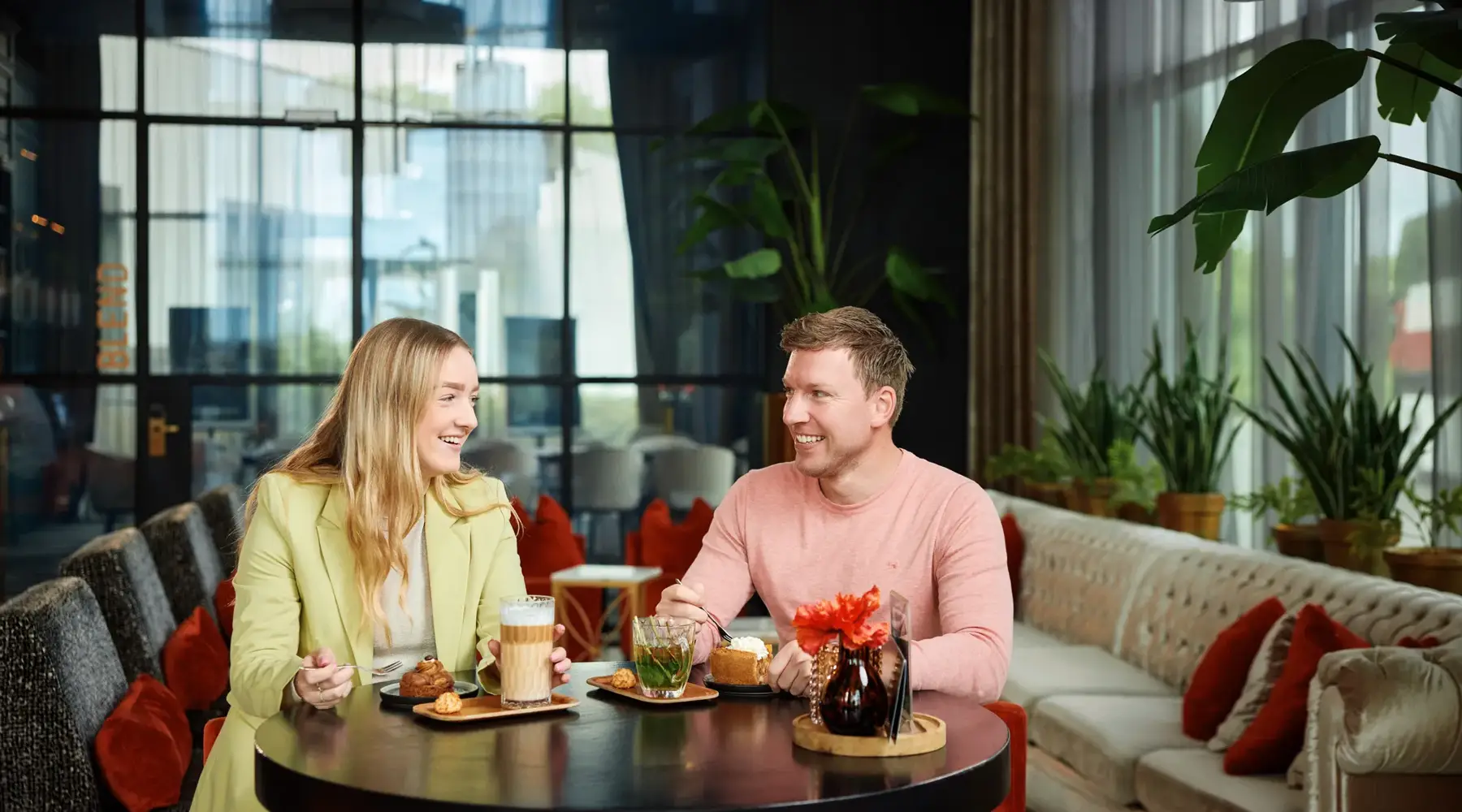 two people in a restaurant