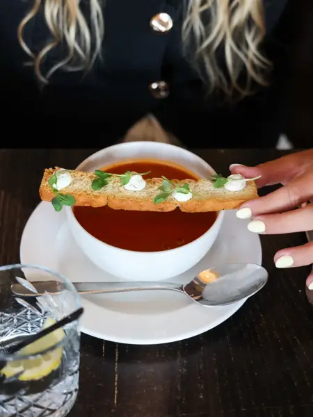 Tomato soup with a sandwich