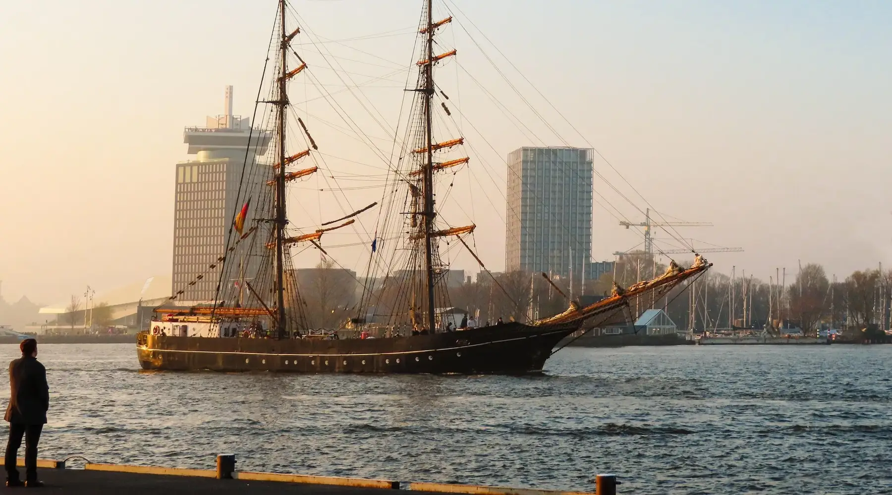 Sailing ship in the waters of Amsterdam
