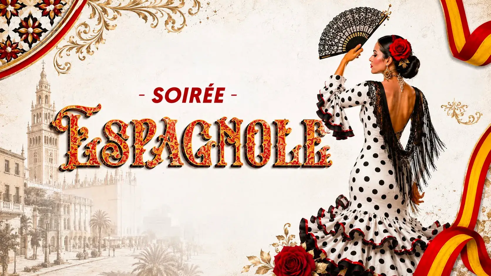 Affiche officielle de la soirée espagnole à Nivelles-Sud avec ambiance flamenco.