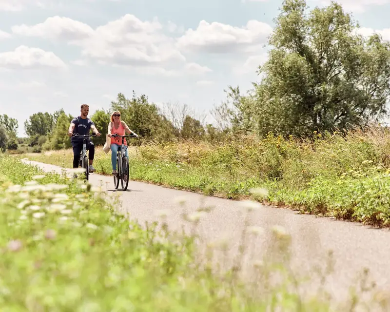 Radfahrendes Paar in der Natur in Friesland