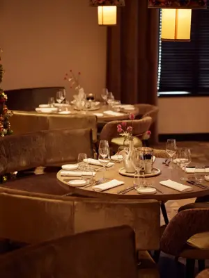 Table dressed in Christmas decorations