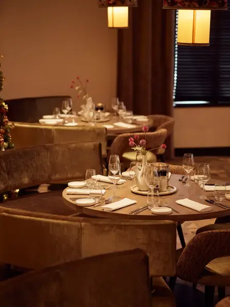 Table decorated with Christmas ornaments