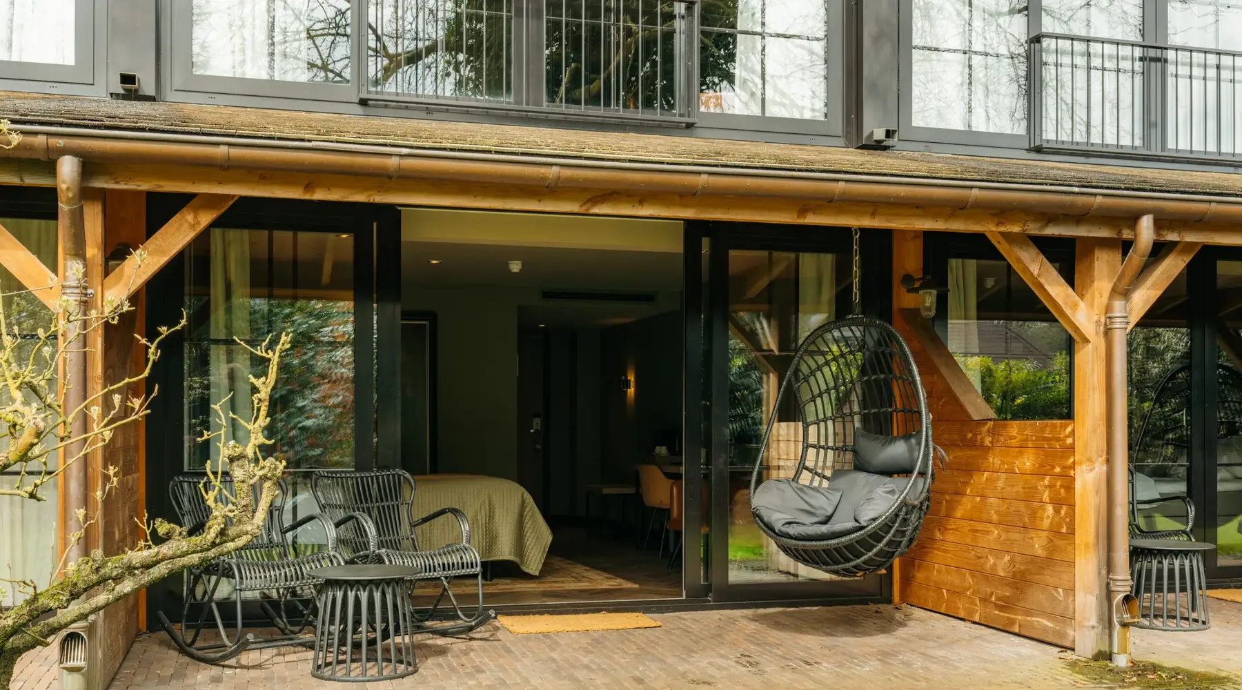 Luxe aanzicht terras hotelkamer