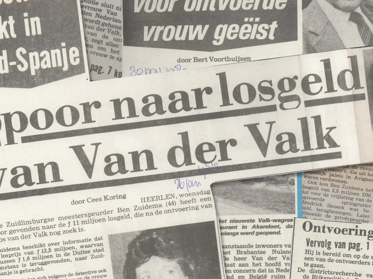 Newspaper headlines about Toos van der Valk's kidnapping
