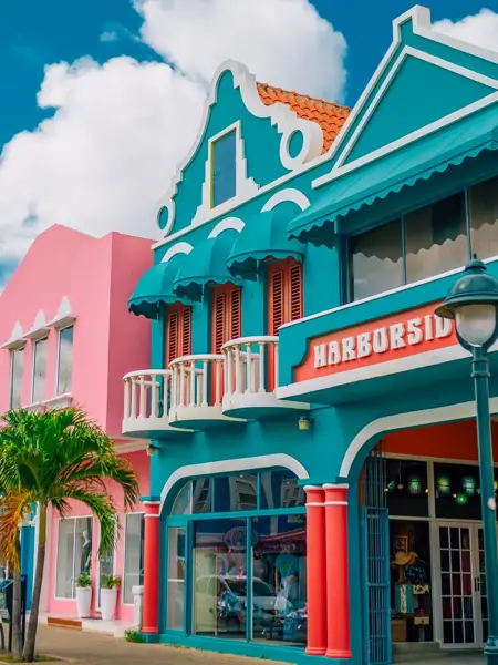 Colored houses in Kralendijk on Bonaire.