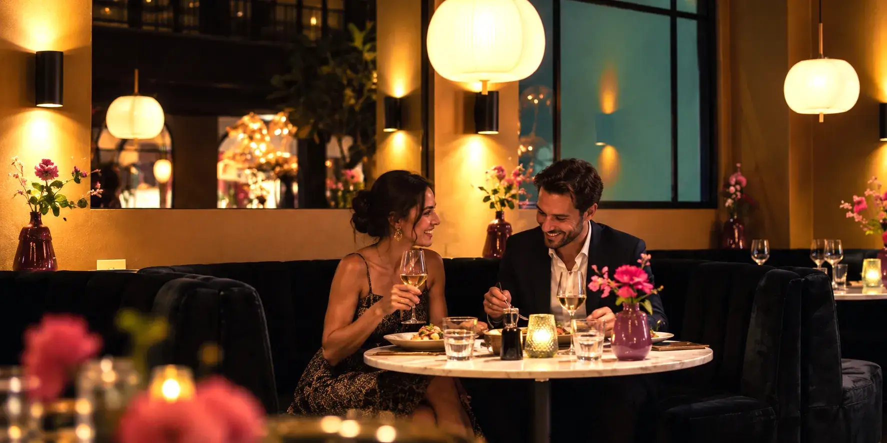 Un couple dînant dans un restaurant