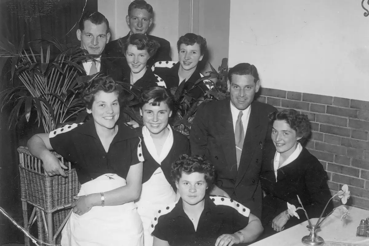 Group photo of employees in the past at a Van der Valk location