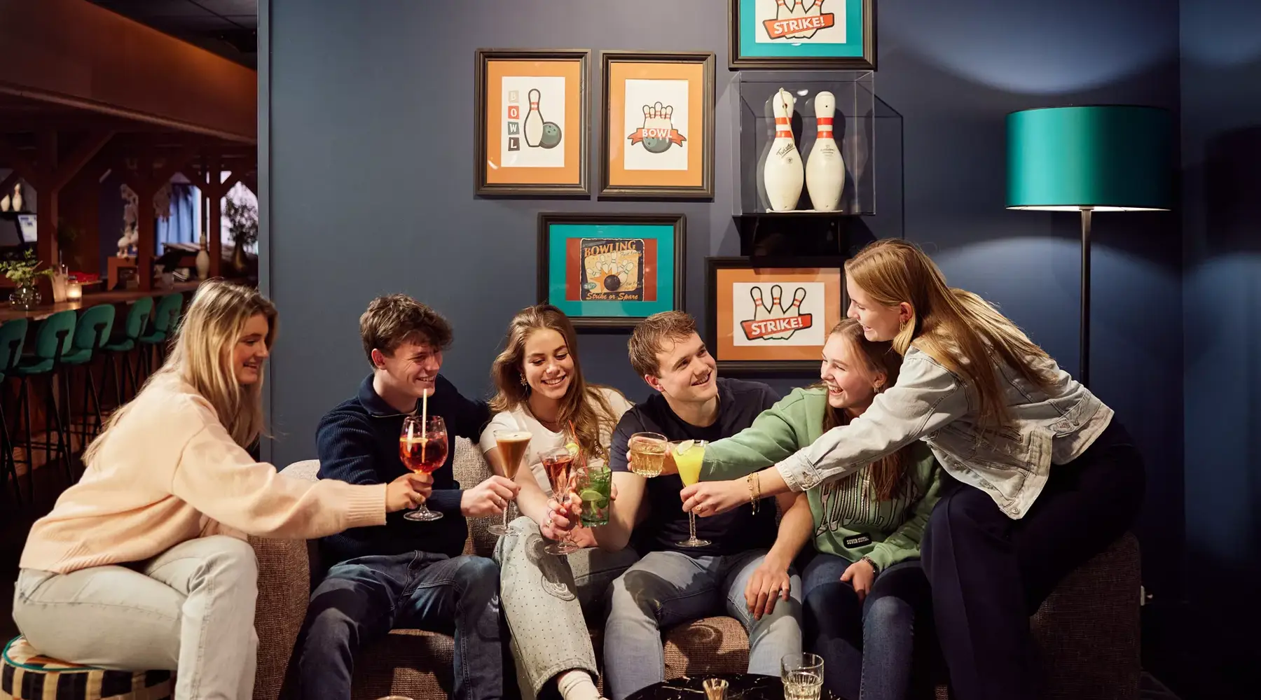 Group of friends at the bowling alley of Hotel Drachten