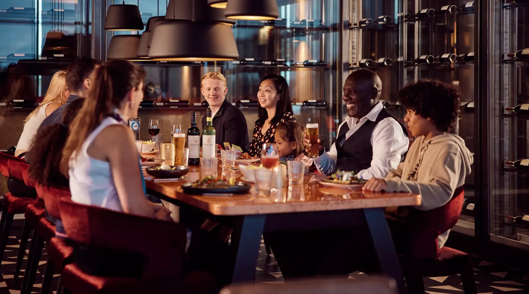 Family is dining at a restaurant.