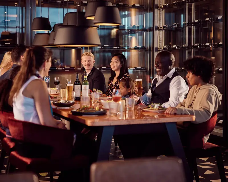 Family is dining at a restaurant.