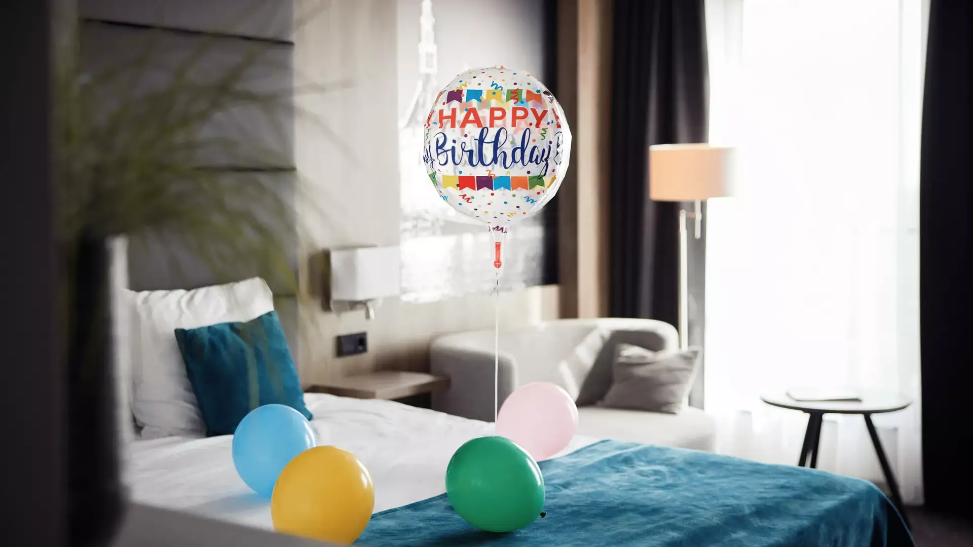 bed with balloons
