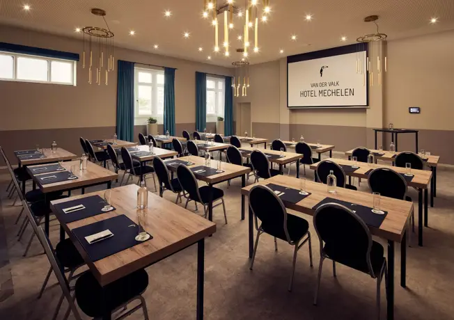 Meeting room with tables and chairs