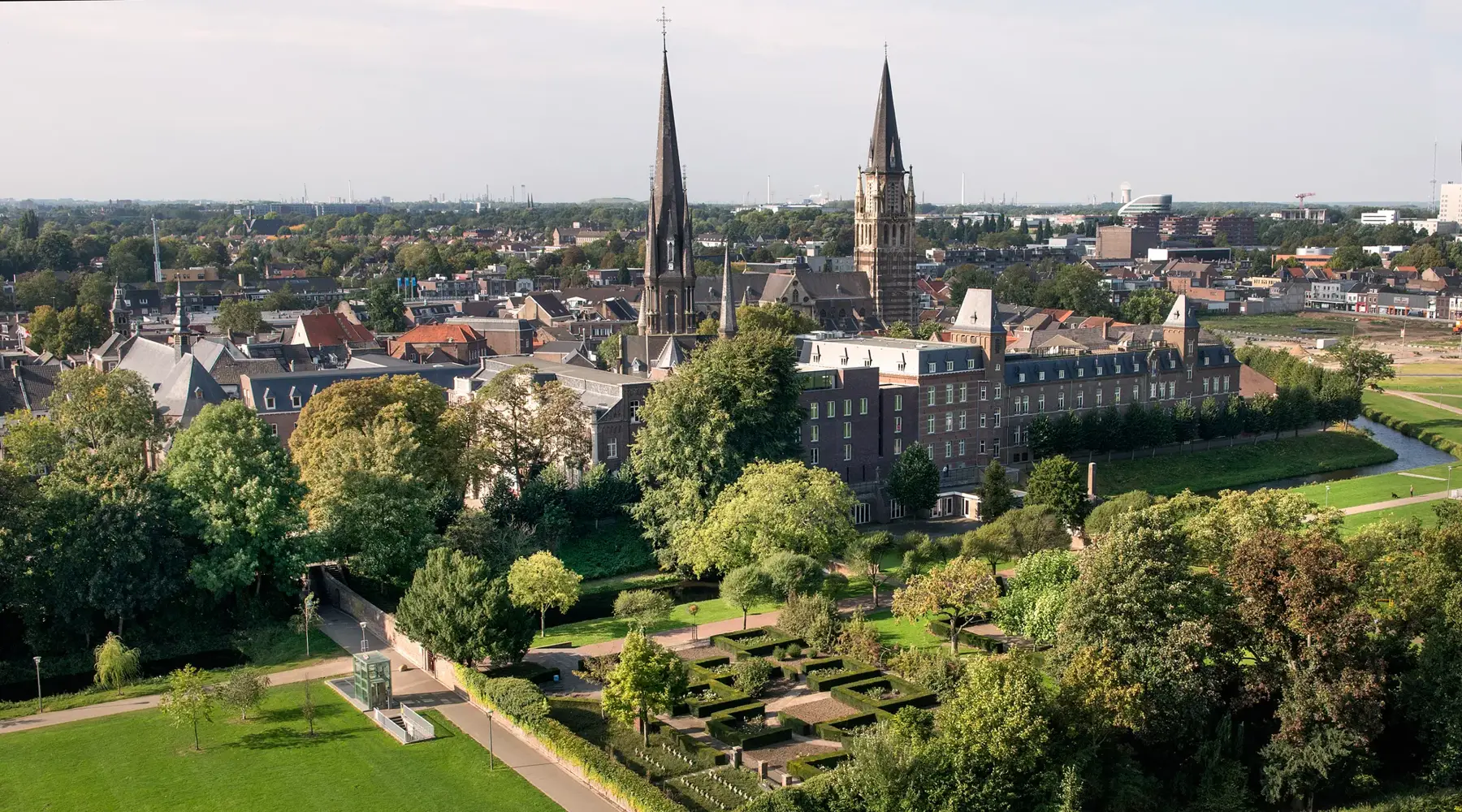 Square in Sittard with the Church